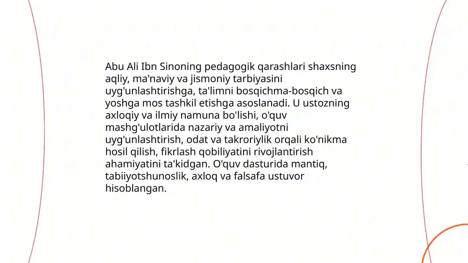 Abu Nasr Farobiyning pedagogik g'oyalari Abu Ali Ibn Sino ta’lim tarbiya haqida 4