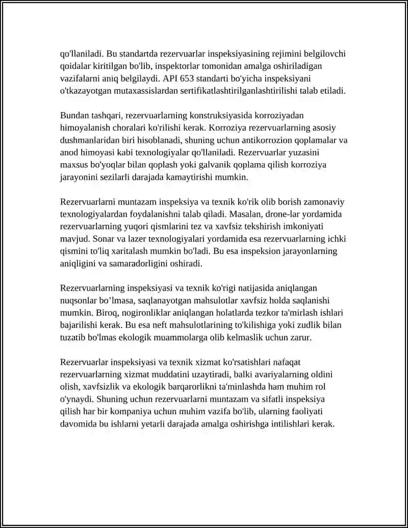 NEFT MAHSULOTLARNI SAQLASH REZERVUARLARIGA XIZMAT KÔRSATISH 4