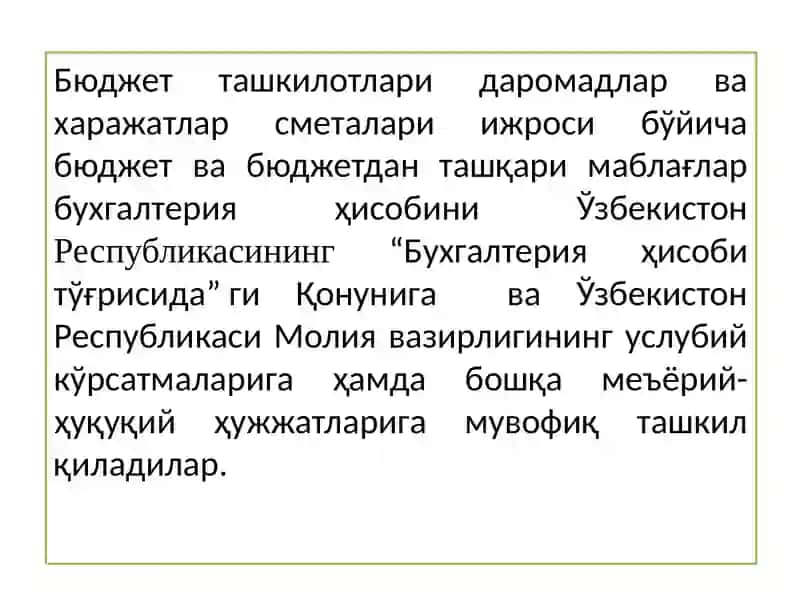 Byudjet tashkilotlarida Byudjet hisobining tashkiliy – uslubiy jihatlari 4