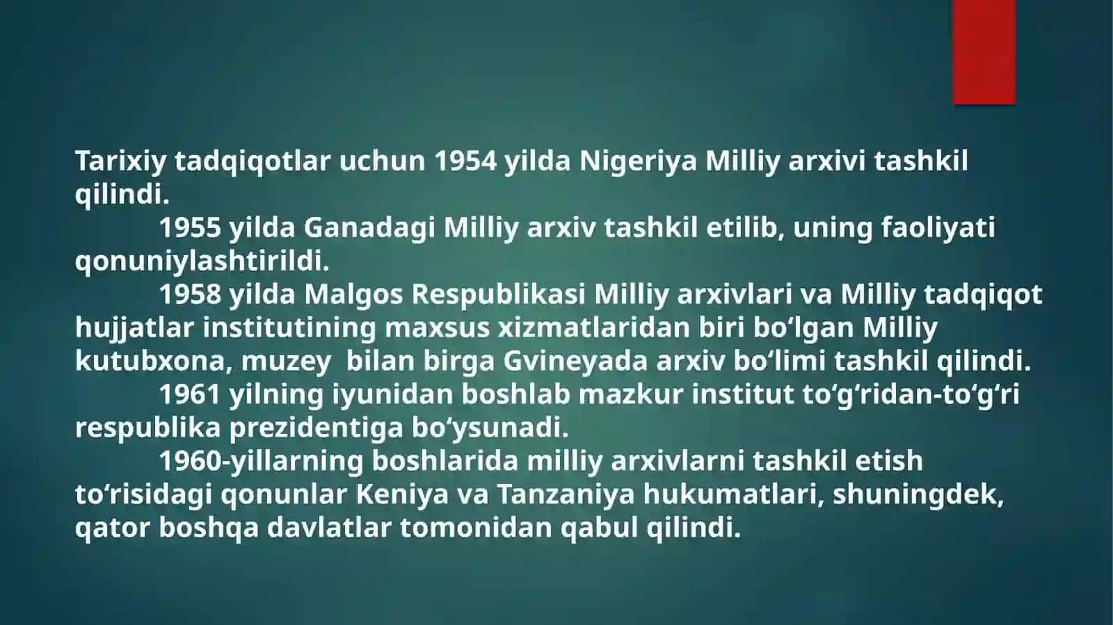 Afrika davlatlarining milliy arxivi tashkil topishi 4