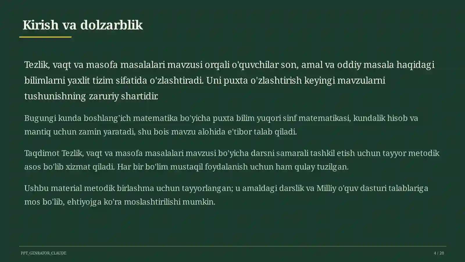 Tezlik, vaqt va masofa masalalari (4-sinf) 4