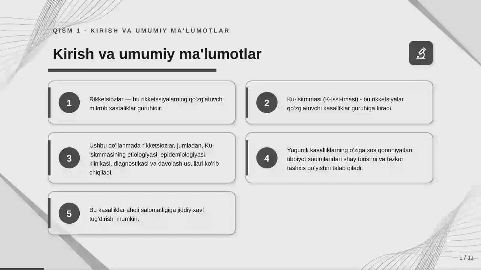 Rikketsiozlar. Ku-isitmasi. Etiologiya, epidemiologiya, klinikasi, diagnostika, davolash. Etiologiya, epidemiologiya, klinikasi, diagnostika, davolash. 4