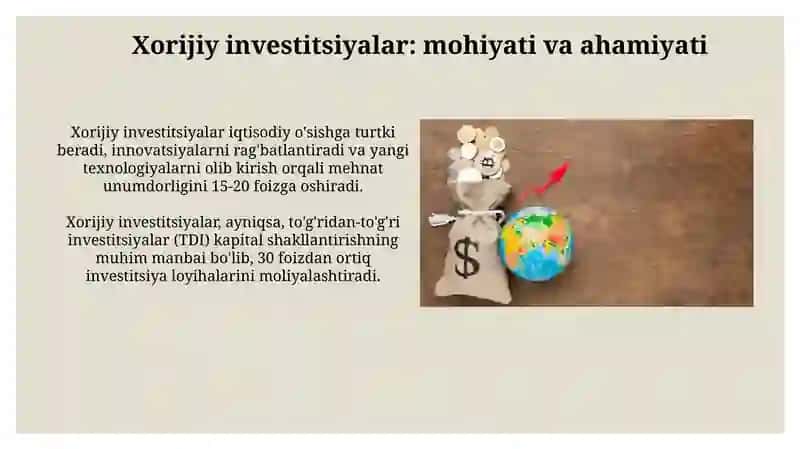 Iqtisodiyotning xalqaro integratsiyada xorijiy investitsiyalar va ularning xalqaro harakatini tartib 4