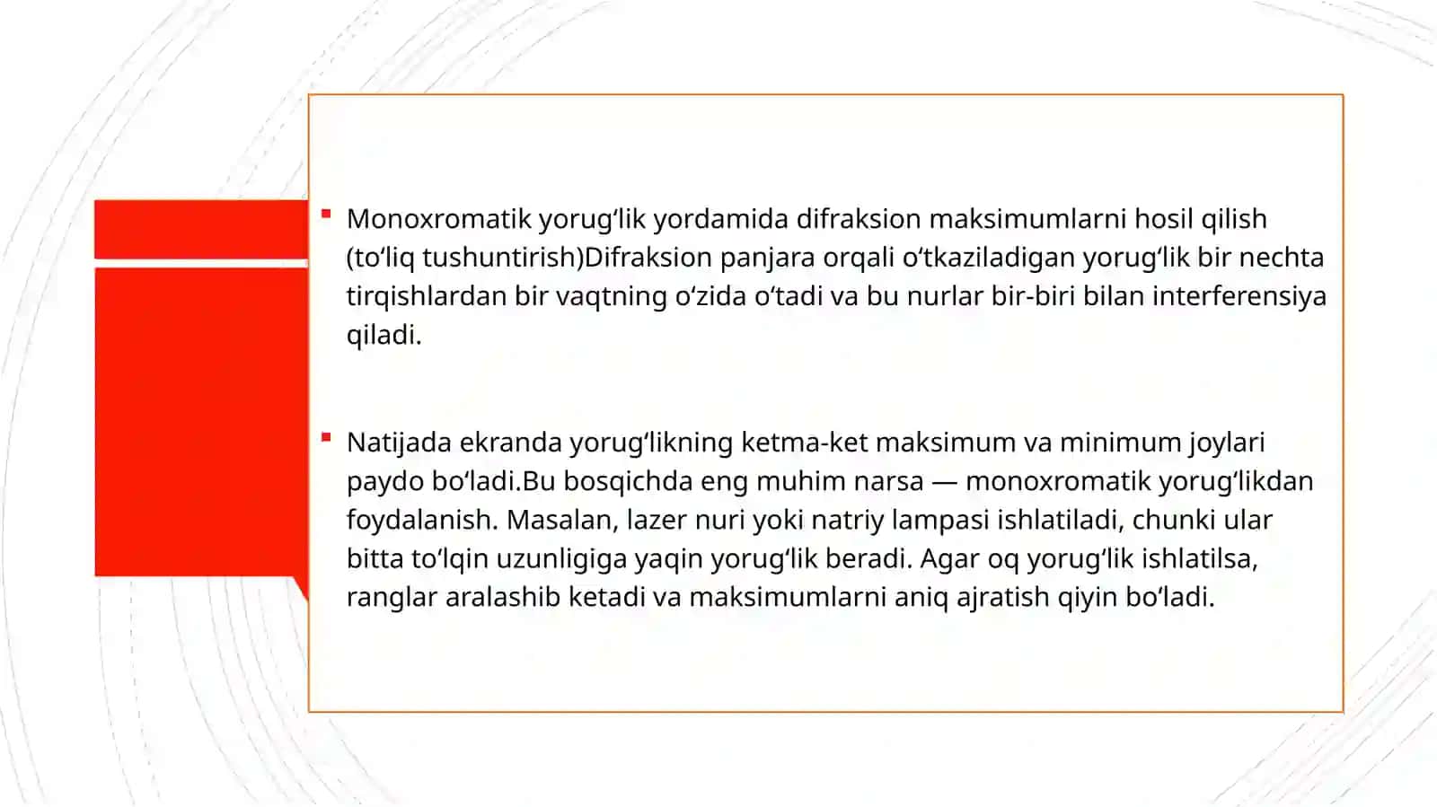 BiofizikaM:Yorug'likningto'lqinuzunliginidifraksionpanjarayordamidaaniqlashBajardi 4