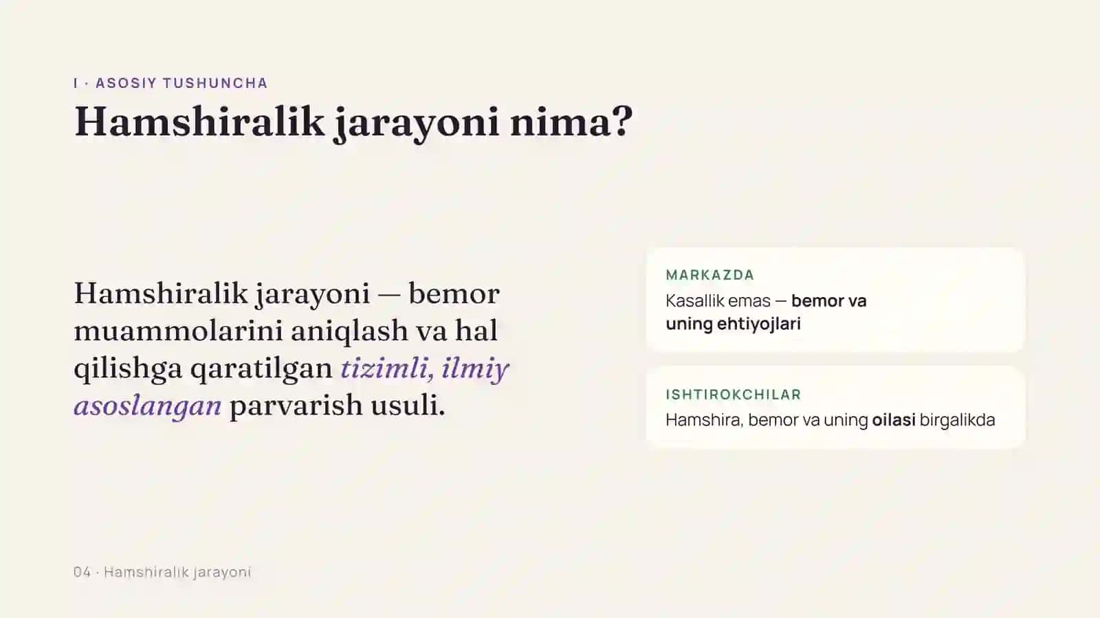 Hamshiralik jarayoni bosqichlari va ularning umumiy xarakteri 4