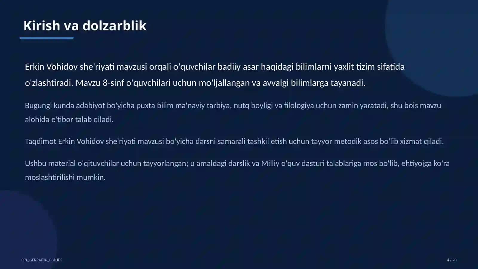 Erkin Vohidov she'riyati (8-sinf) 4