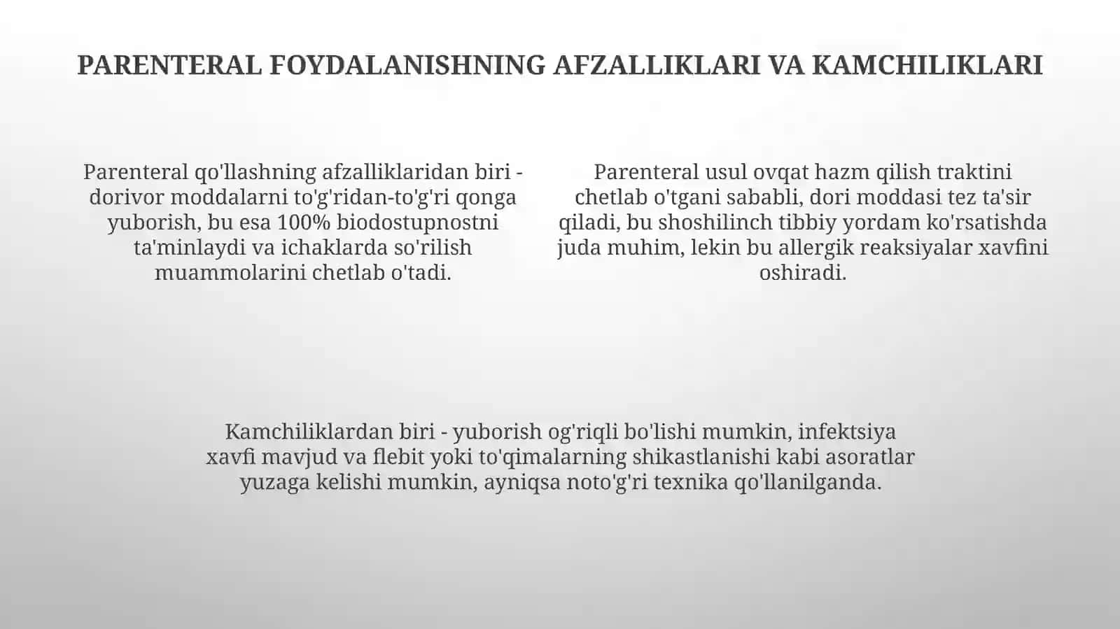 Parenteral foydalanish uchun emulsiyalar va suspenziyalar 4
