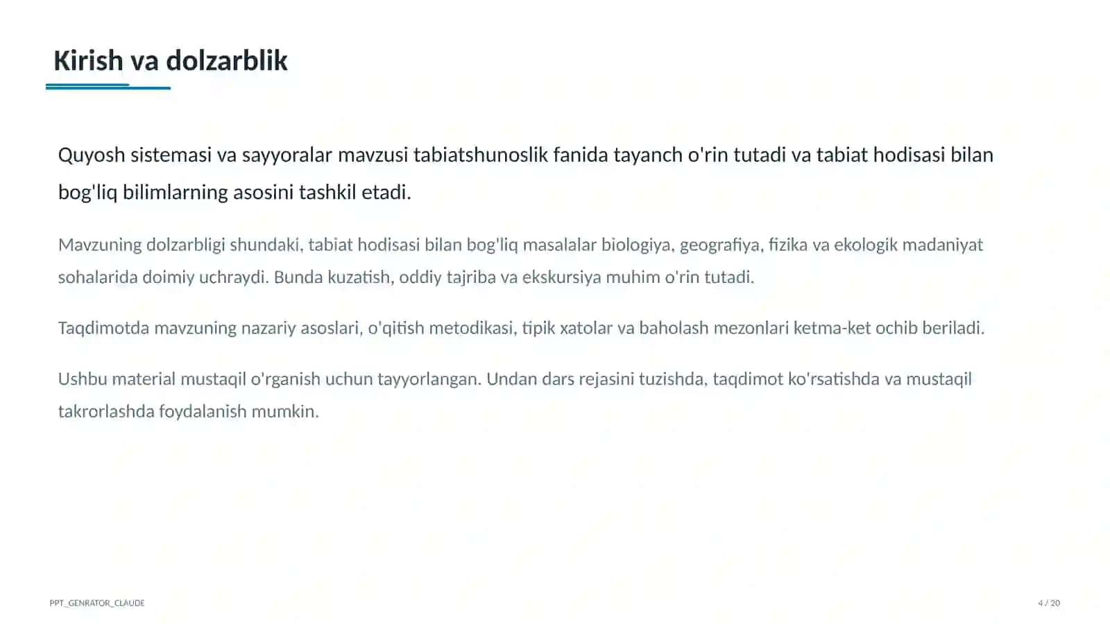 Quyosh sistemasi va sayyoralar (4-sinf) 4