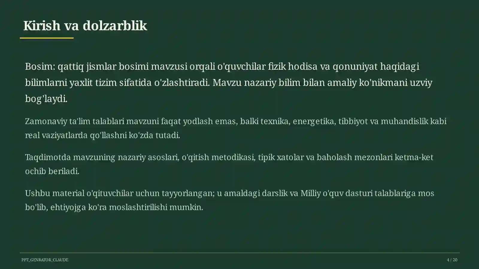 Bosim: qattiq jismlar bosimi (6-sinf) 4