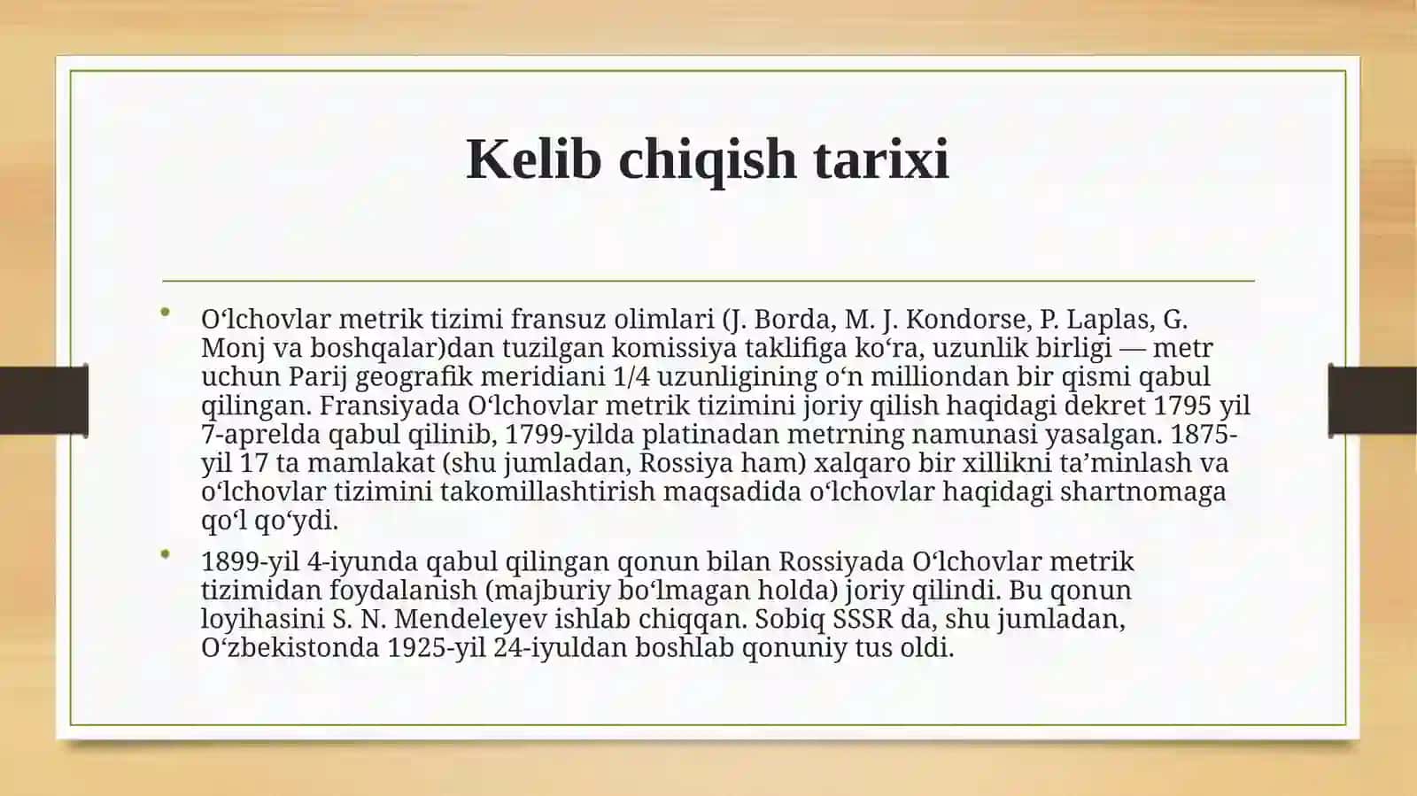 Miqdorlarning etalon birliklari kelib chiqishi va saqlanishi haqida 4