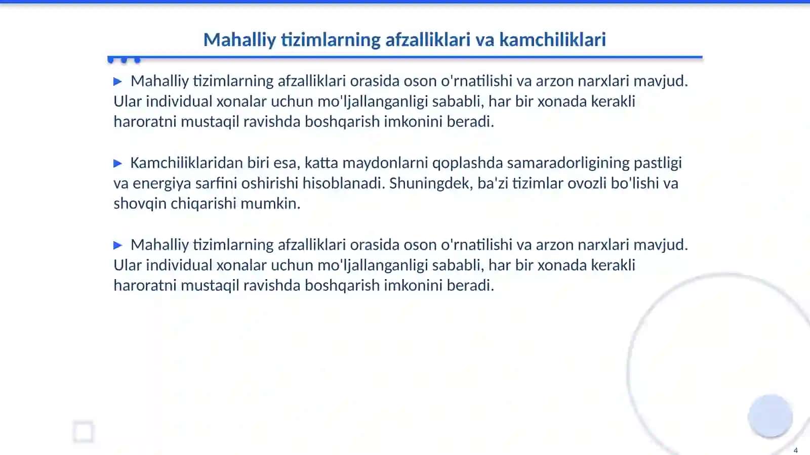 Mahalliy va markaziy havoni konditsivalash tizimlari 4