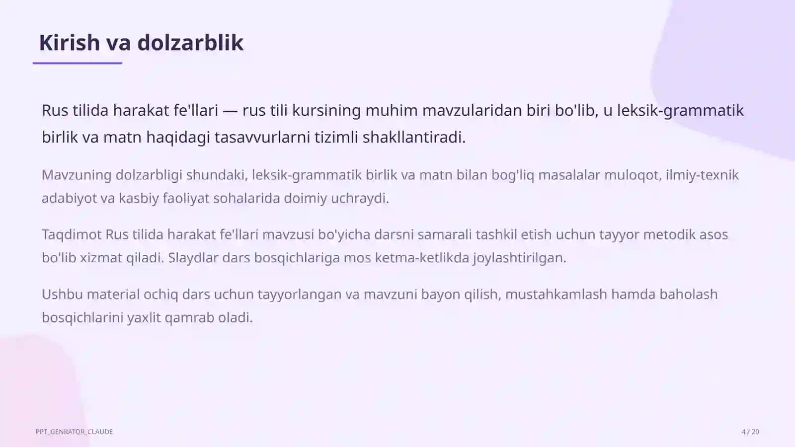 Rus tilida harakat fe'llari (6-sinf) 4