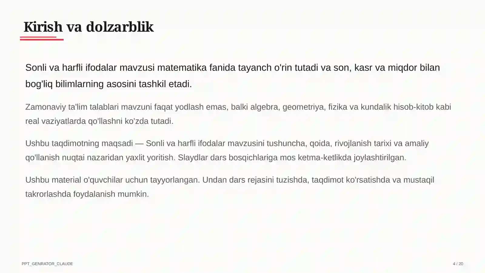 Sonli va harfli ifodalar (5-sinf) 4