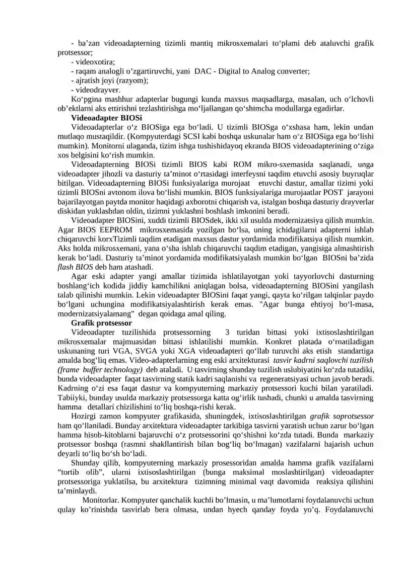 Vidoadapter qurilmasi va xarakteristikalari. Monitorlar. 4