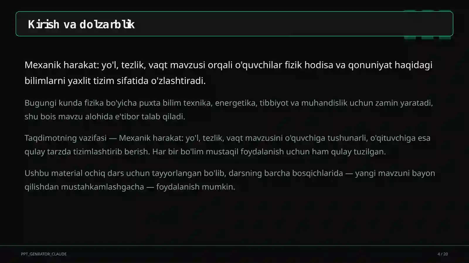 Mexanik harakat: yo'l, tezlik, vaqt (6-sinf) 4
