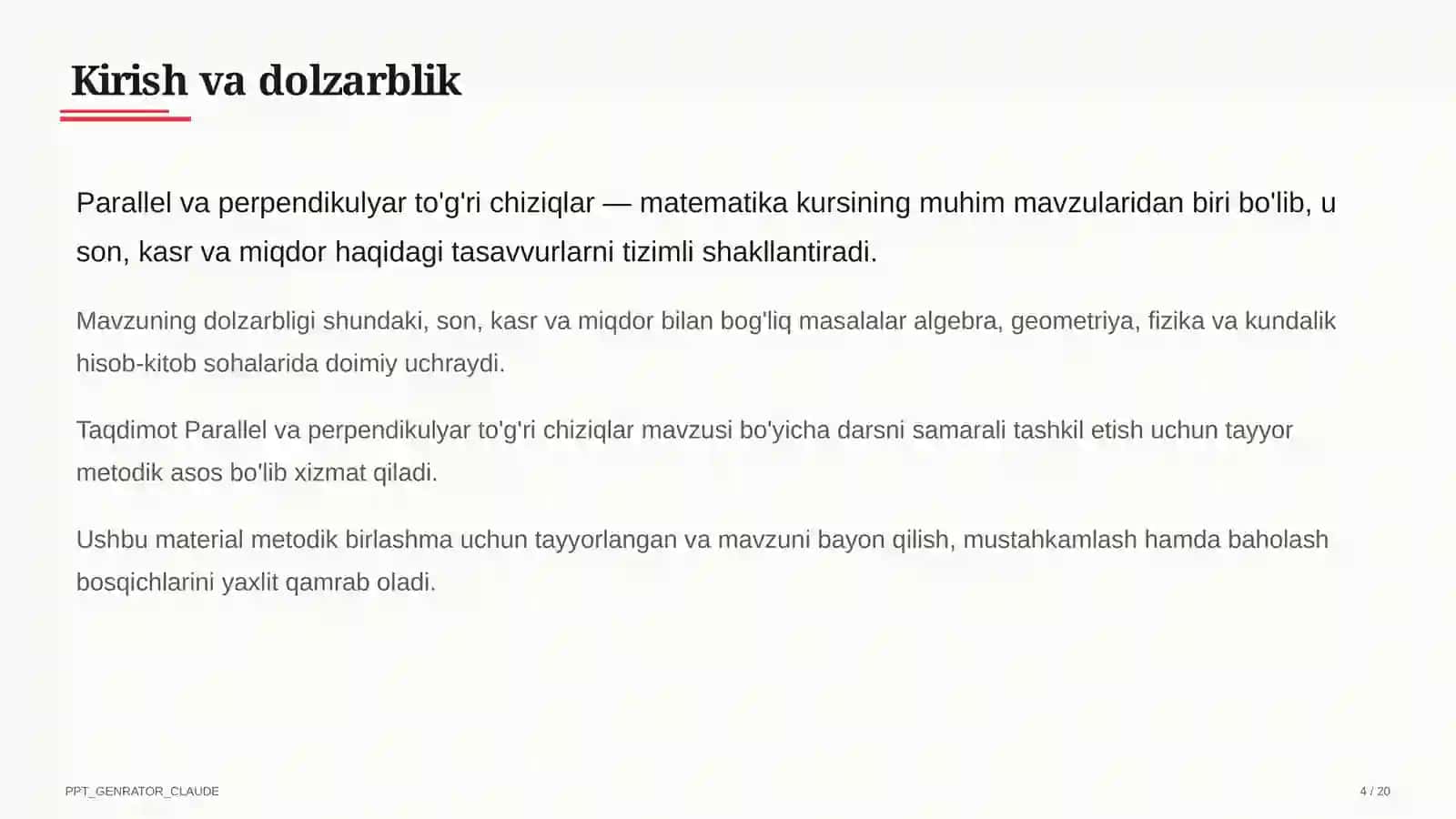 Parallel va perpendikulyar to'g'ri chiziqlar (6-sinf) 4