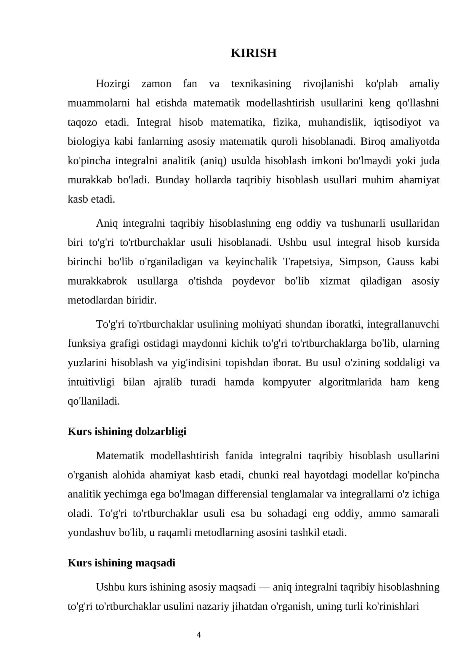 ANIQ INTEGRALNI TAQRIBIY HISOBLASHNING TO'G'RI TO'RTBURCHAKLAR USULI 4
