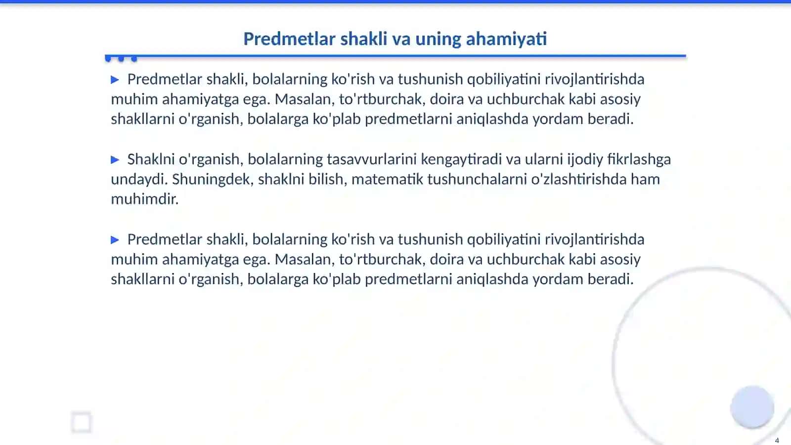 Bolalarni predmetlar shakli bilan tanishtirish vazifalari 4