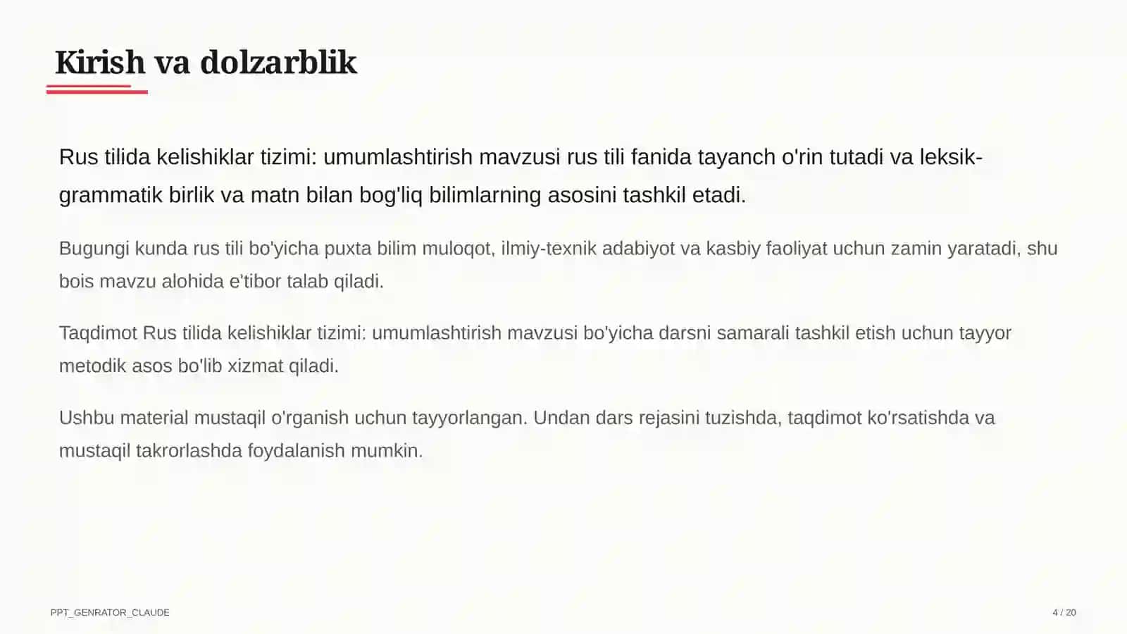 Rus tilida kelishiklar tizimi: umumlashtirish (6-sinf) 4