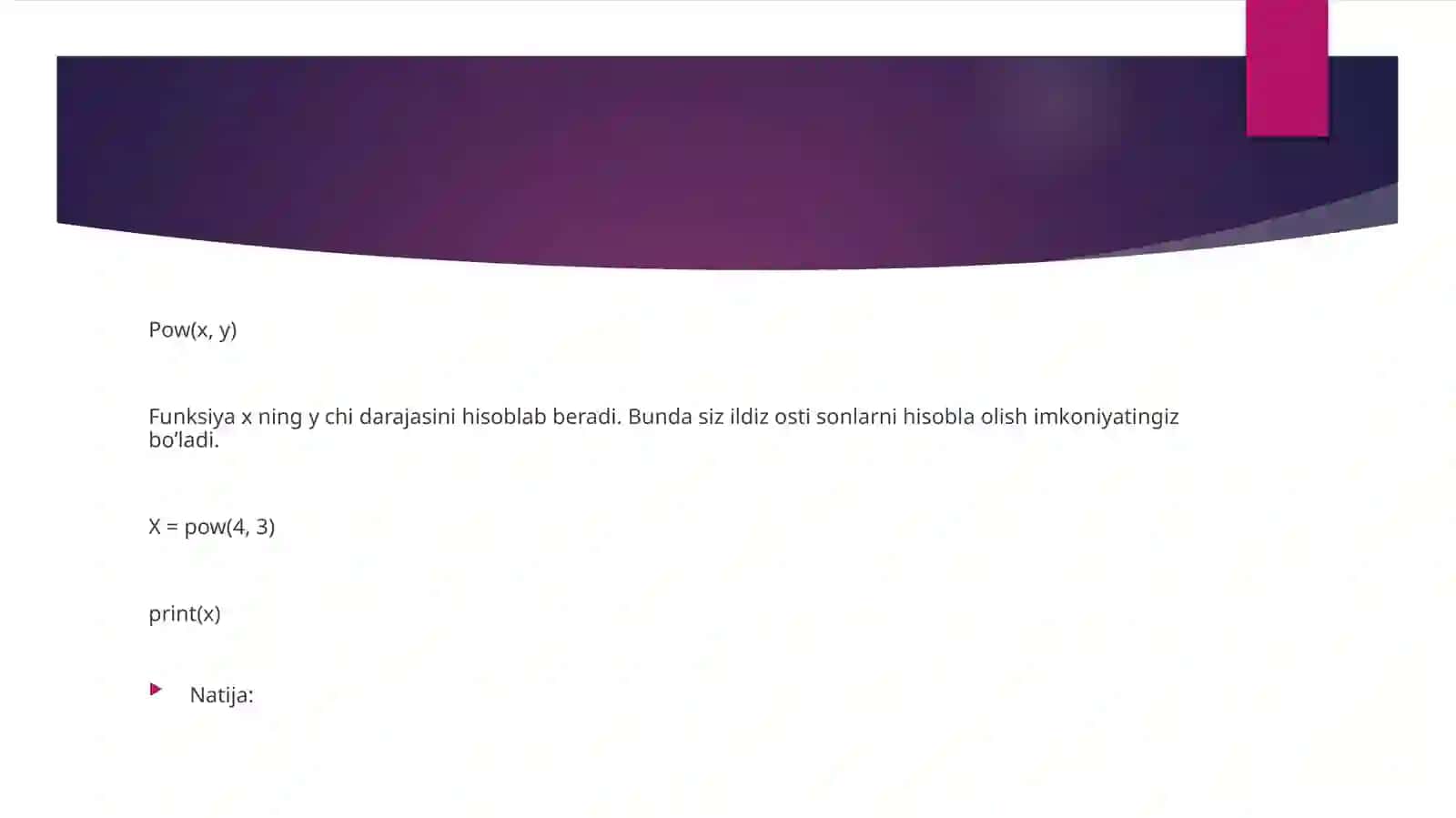 Python qo’llaniladigan matematik funksiyalar 4