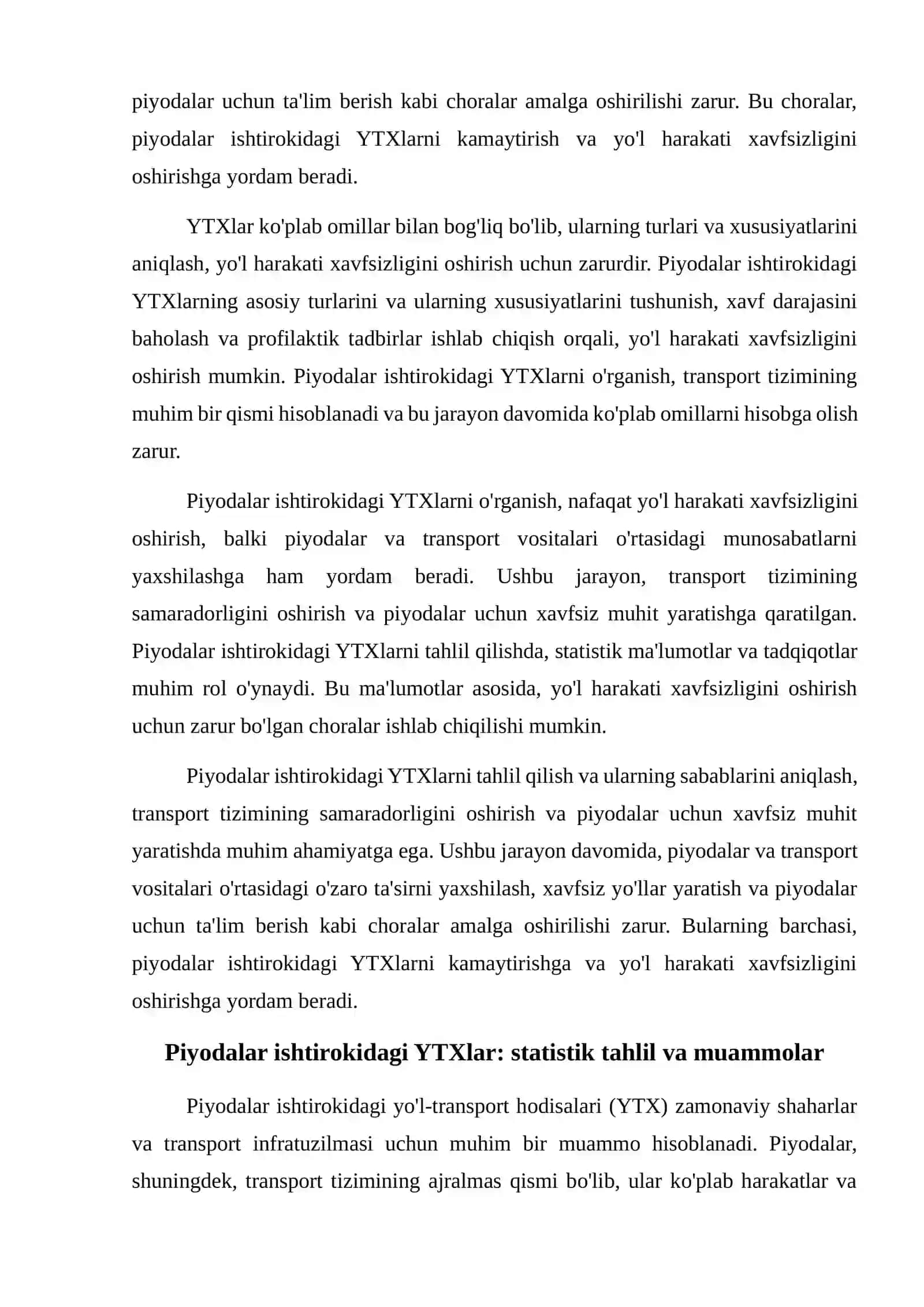 Piyodalar ishtirokidagi YTXlar va ularni organish taxlil qilish 4