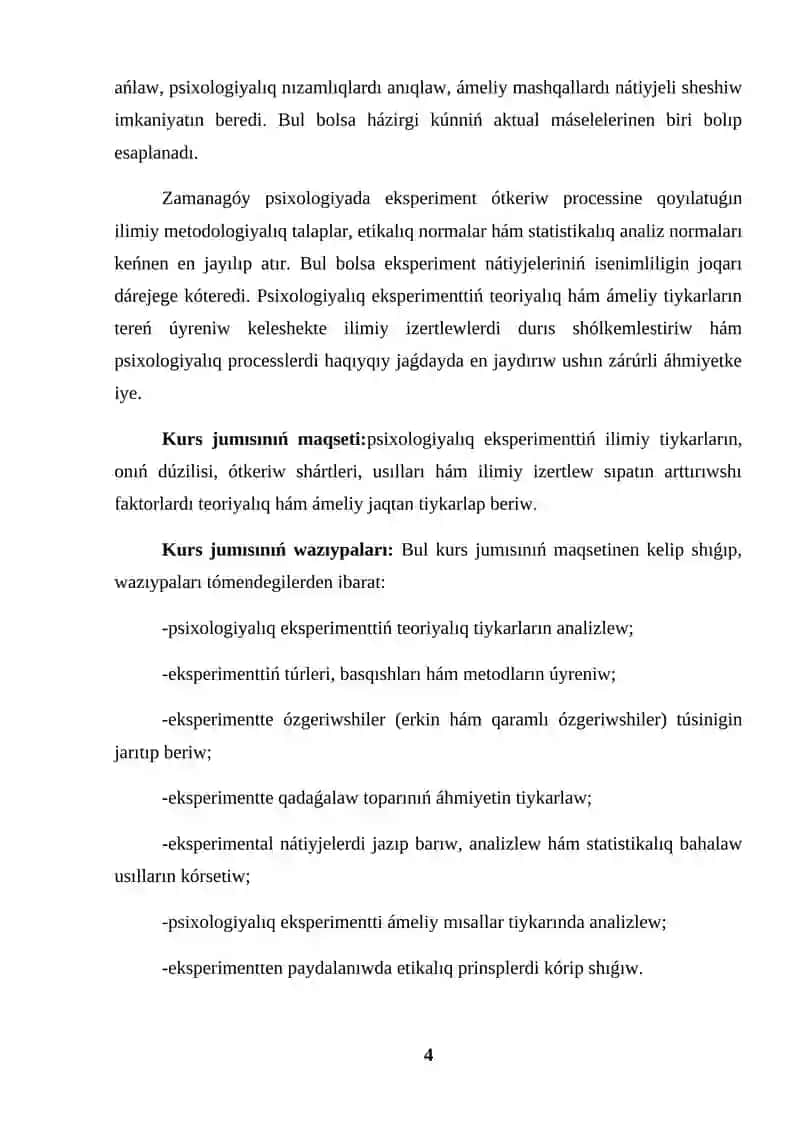 PSIXOLOGIYALIQ EKSPERIMENTTIŃ TIYKARLARI 4