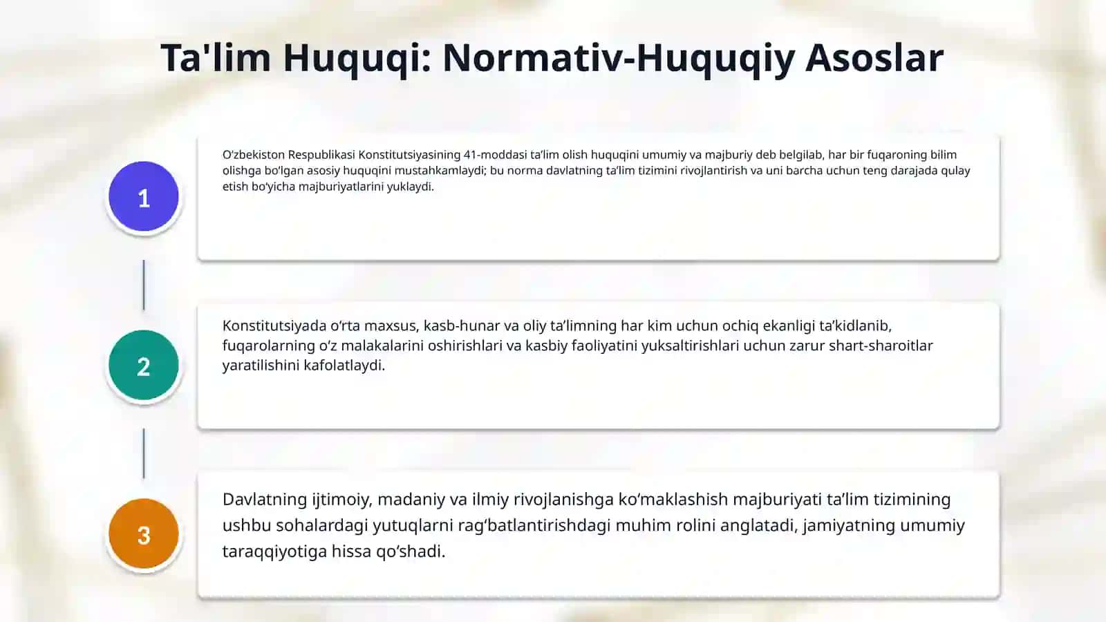 Konistitutsiyada talim olish xuxuqi.Konistitutsiyada sogliqni saqlashga oid muhim qoidalar 4
