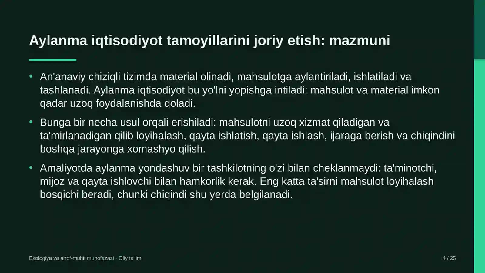 EKOLOGIYA VA ATROF-MUHIT MUHOFAZASI · OLIY TA'LIM 4