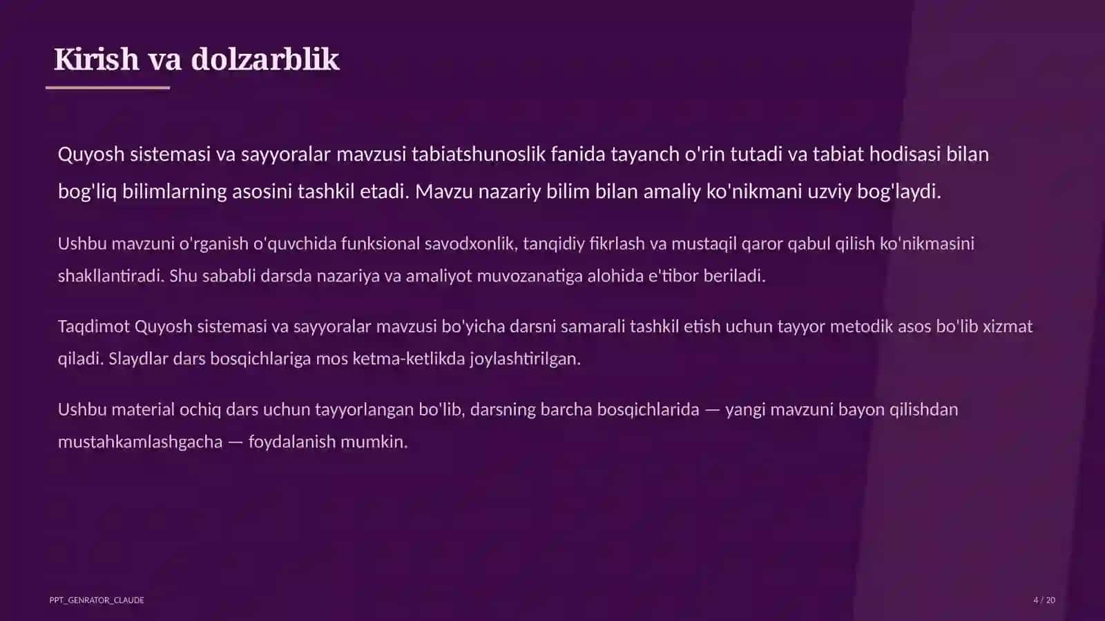 Quyosh sistemasi va sayyoralar (4-sinf) 4