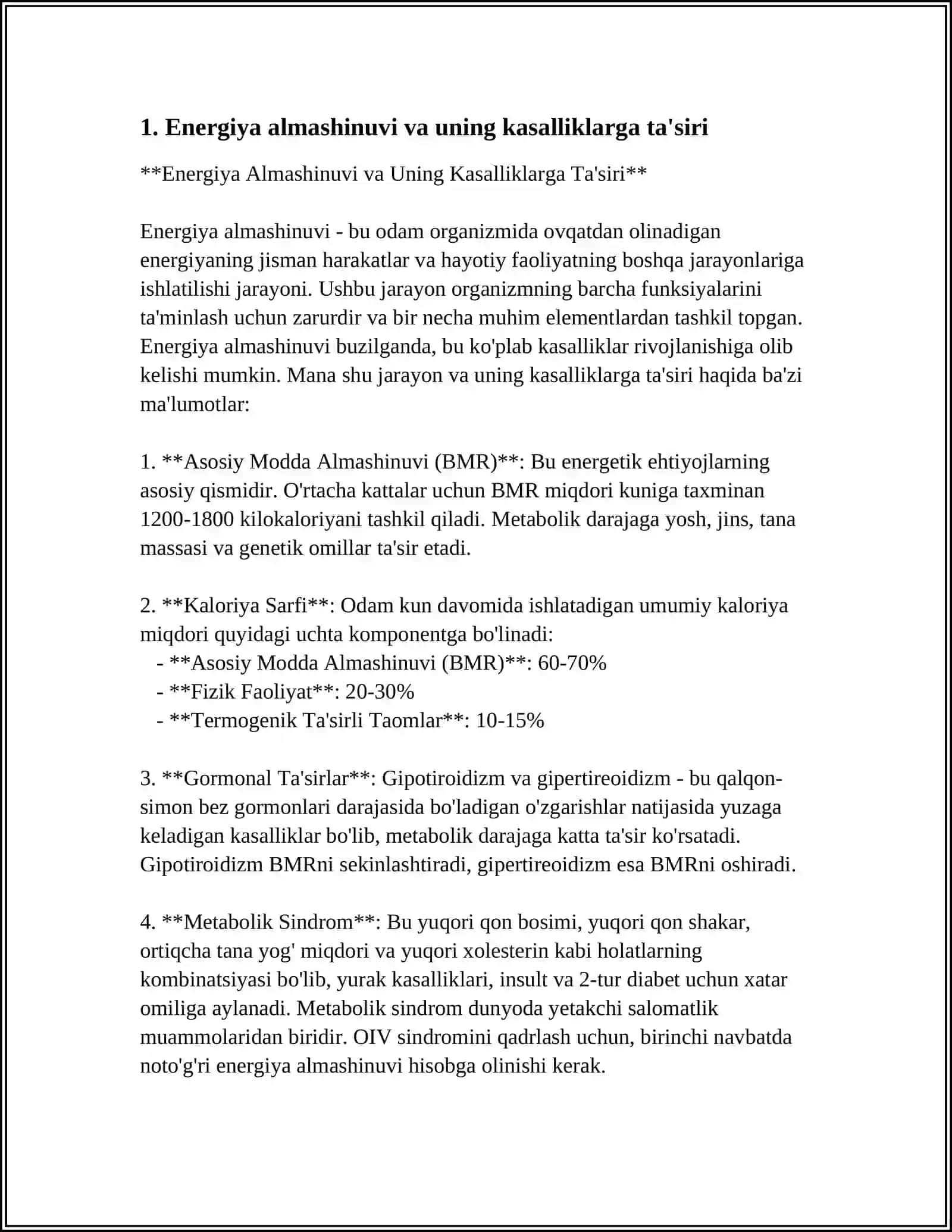 ORGANIZMNING TERMODINAMIK PARAMETRLARI.ULARNING O'ZGARISHI BILAN KELIB CHIQADIGAN KASALLIKLAR 4