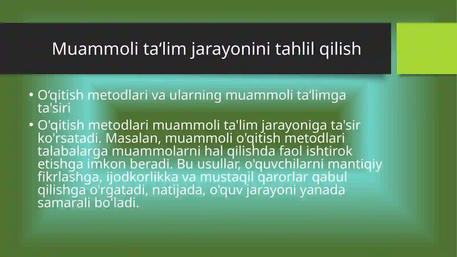 Muammoli ta'limni tashkil etish shart-sharoitlari 4