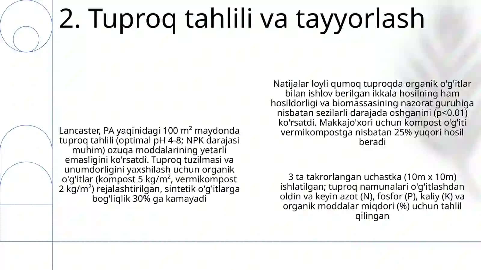 Ekinlarning organik oʻgʻitlar bilan oziqlantirishda olib borilayotgan tajribalar 4