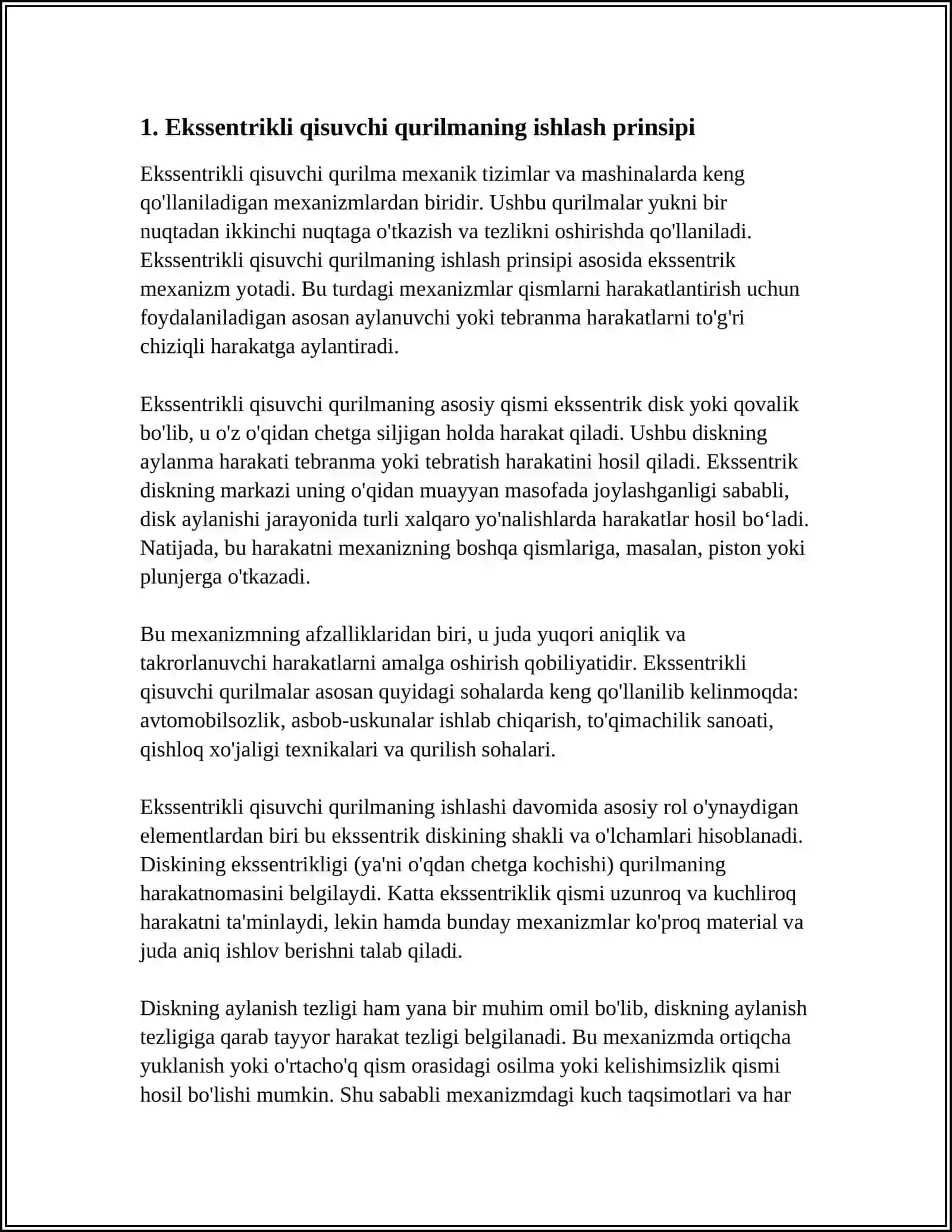 EKSSENTRIKLI QISUVCHI QURILMA 4