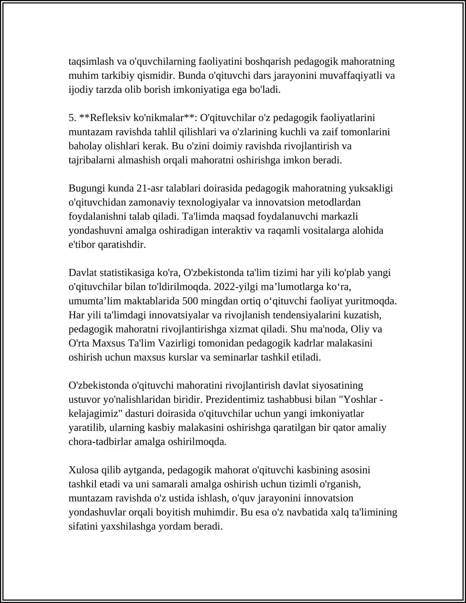 PEDAGOGIK MAHORAT FANI HAQIDA TUSHUNCHA. FANNING ASOSIY VAZIFALARI VA TARKIBIY QISMLARI 4
