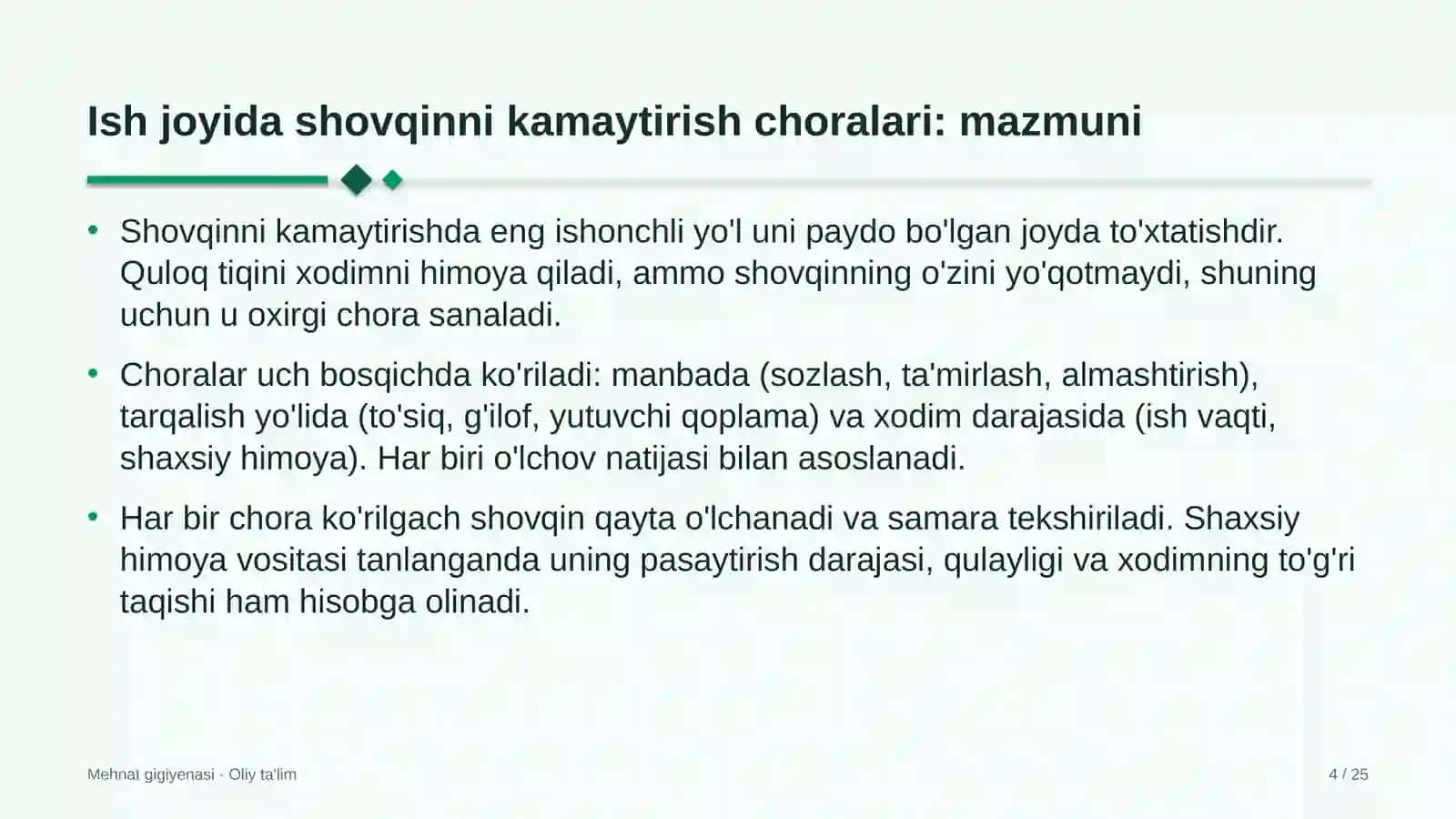 Davlat byudjeti tizimida ish joyida shovqinni kamaytirish choralari 4