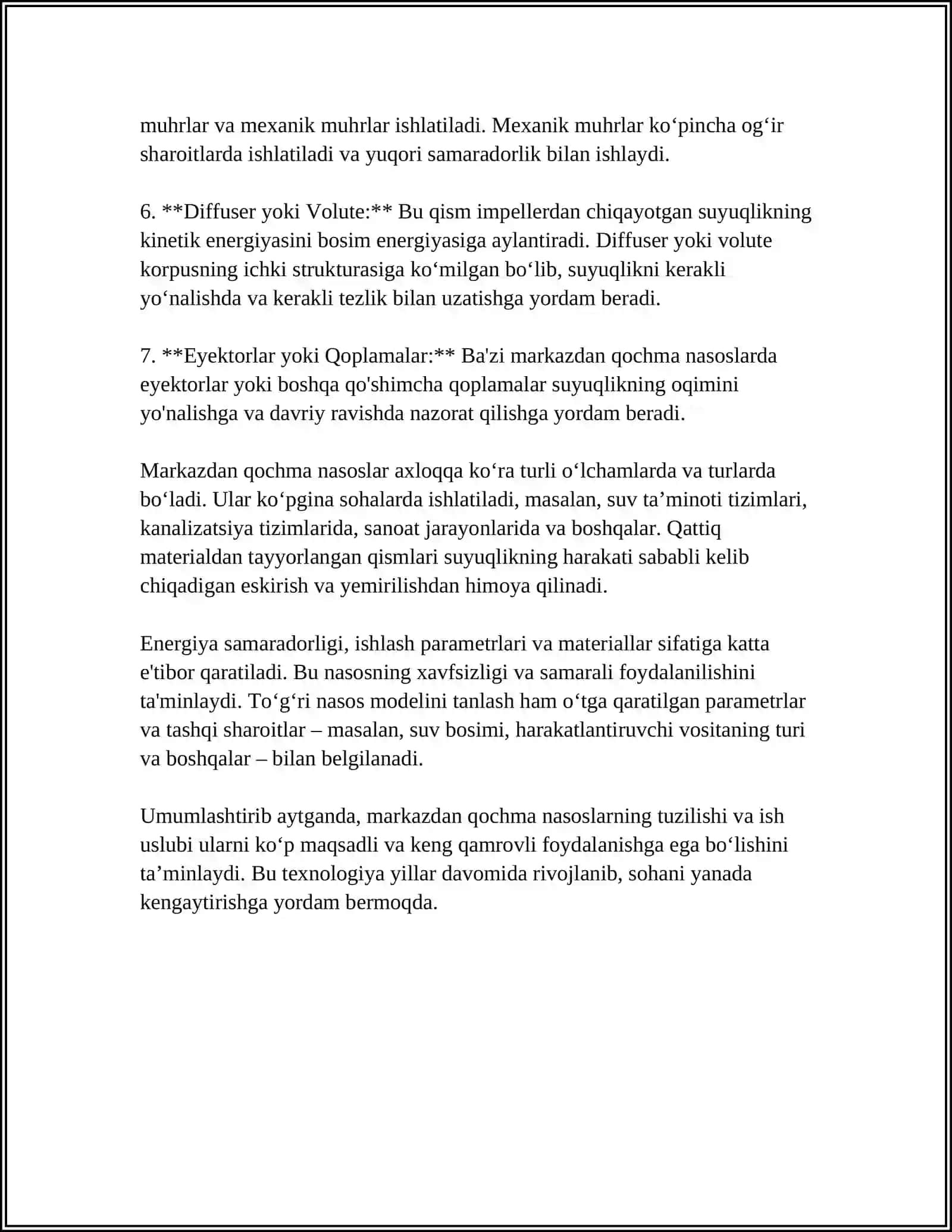 MARKAZDAN QOCHMA NASOS TUZILISHI VA PARAMETIRLARI TAHLILI BOSHLANGICH MALUMOTLAR 4