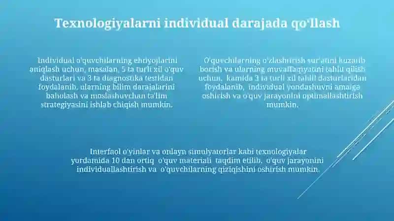 Pedagogik tehnologiyadan lokal VA xususiy darajada foydalanish 4