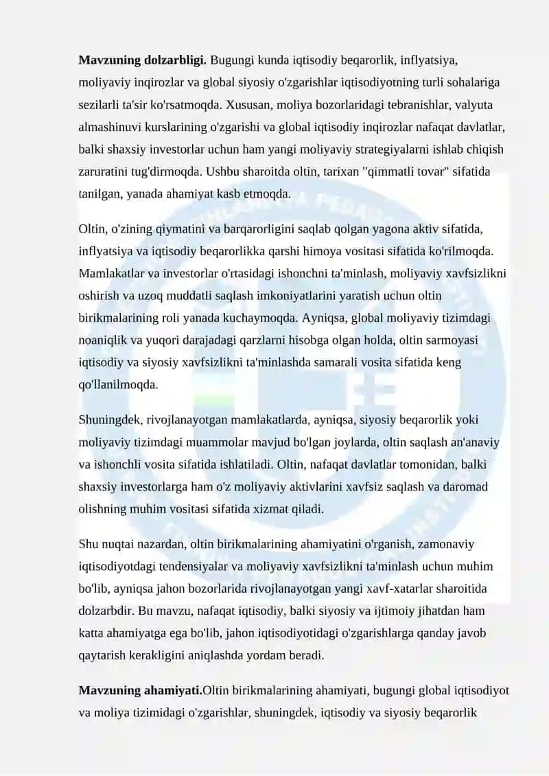 KIMYO KAFEDRASI KIMYO YO’NALISHI Anorganik Kimyo FANIDAN Kurs ishi 4