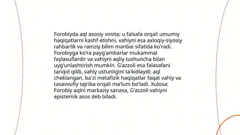 Abu Nasr Forobiy va G'azzoliyning falsafa ilmiga oid qarashlarini qiyosiy tahlil etish 4