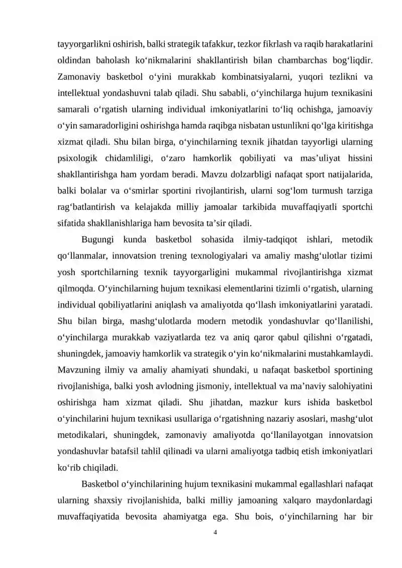Basketbolda o’yinchilarni xujum texnikasi usullariga o’rgatish 4
