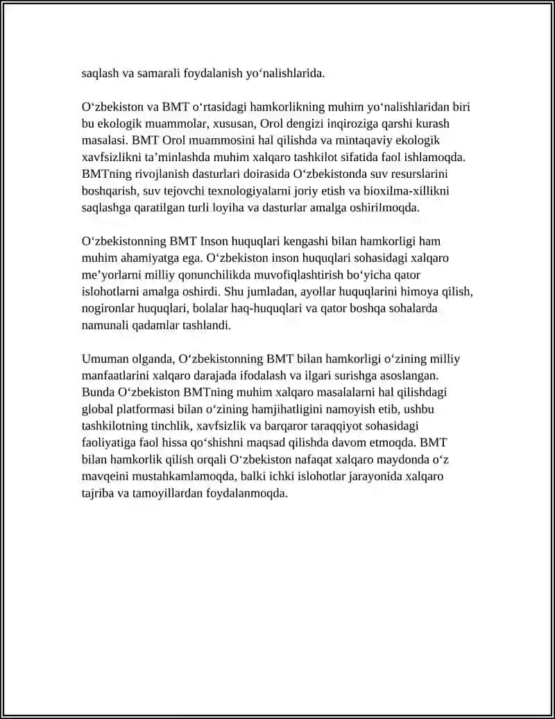 O‘ZBEKISTONNING XALQARO TASHKILOTLAR BILAN HAMKORLIK ALOQALARI 4