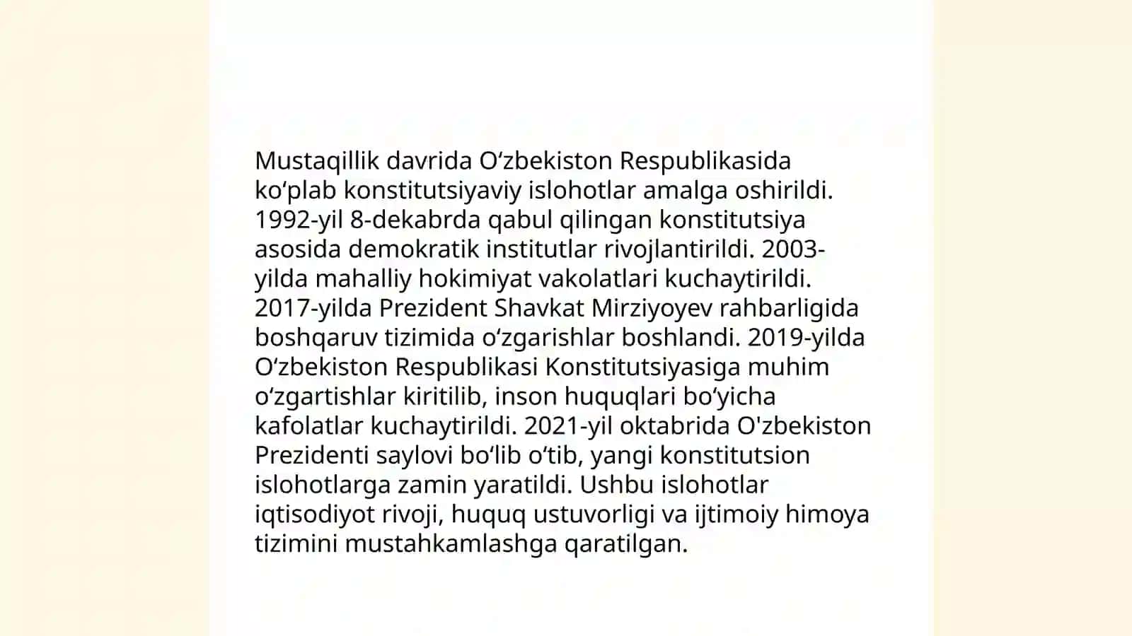 Oʻzbekistonda konstitutsiyaviy islohotning oʻziga xos xususiyatlari va bosqichlari 4