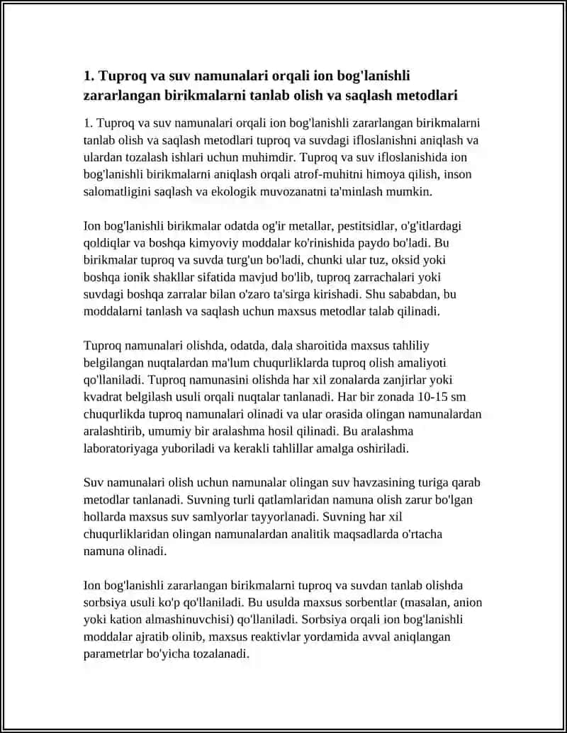 Tuproq va suvning ifloslanishida ion bog'lanishli birikmalarni tanlash metodlari 4