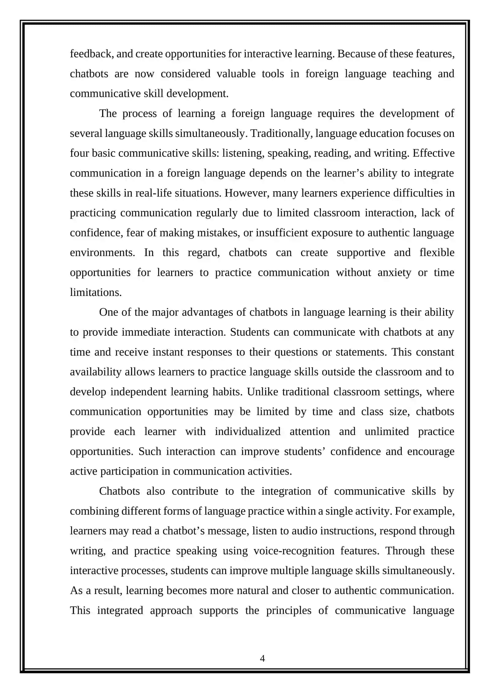 Chatbots as a tool for communicative skill integration 4