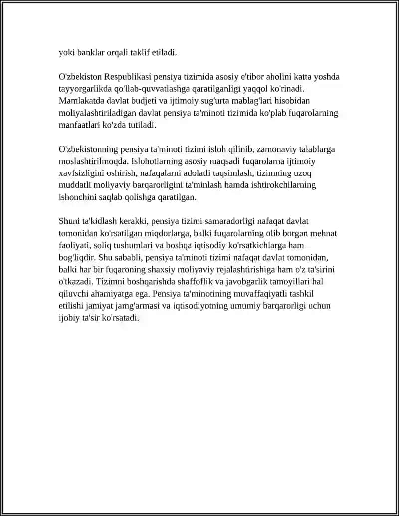 PENSIYA TA'MINOTI BOʻYICHA ISHNI TAVSIFLANG 4