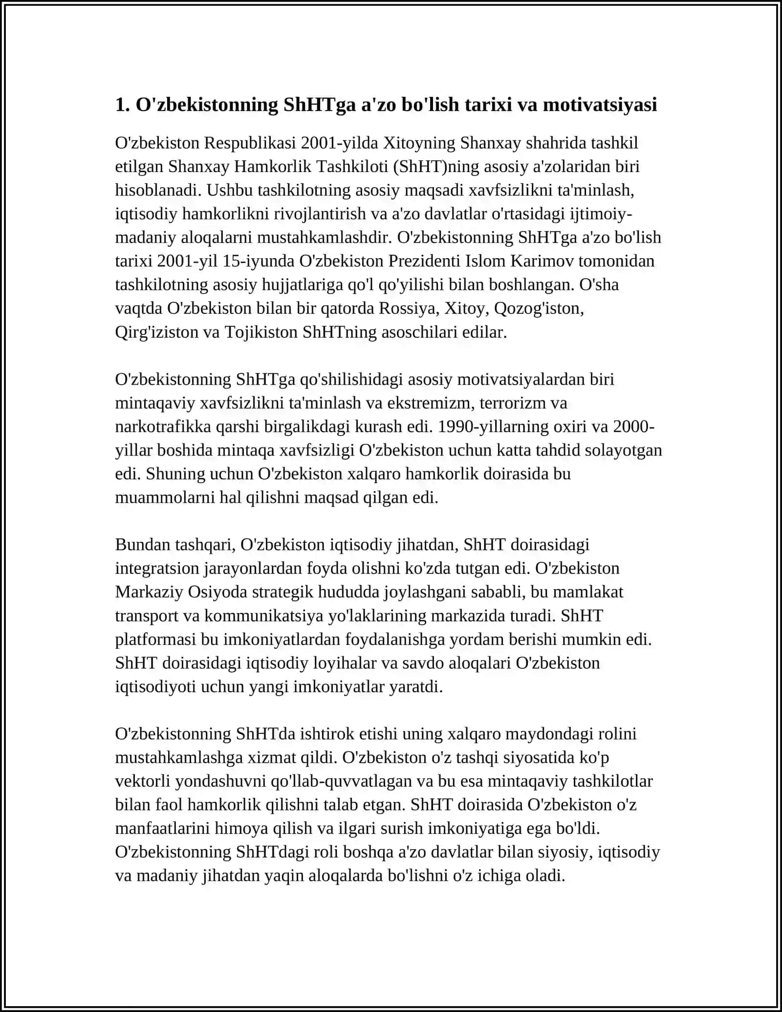 O'ZBEKISTONING SHHTDAGI ISHTROKIVA MINTAQAVIY RO'LI 4