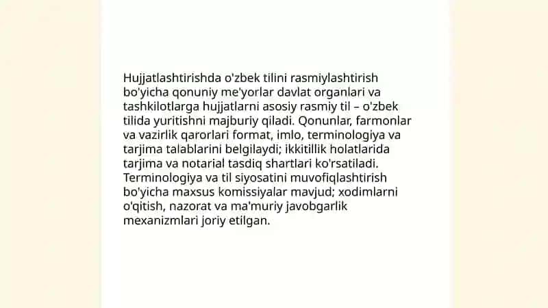 O'zbek tiliga davlat maqomi berilishining ish yuritish tizimi 4