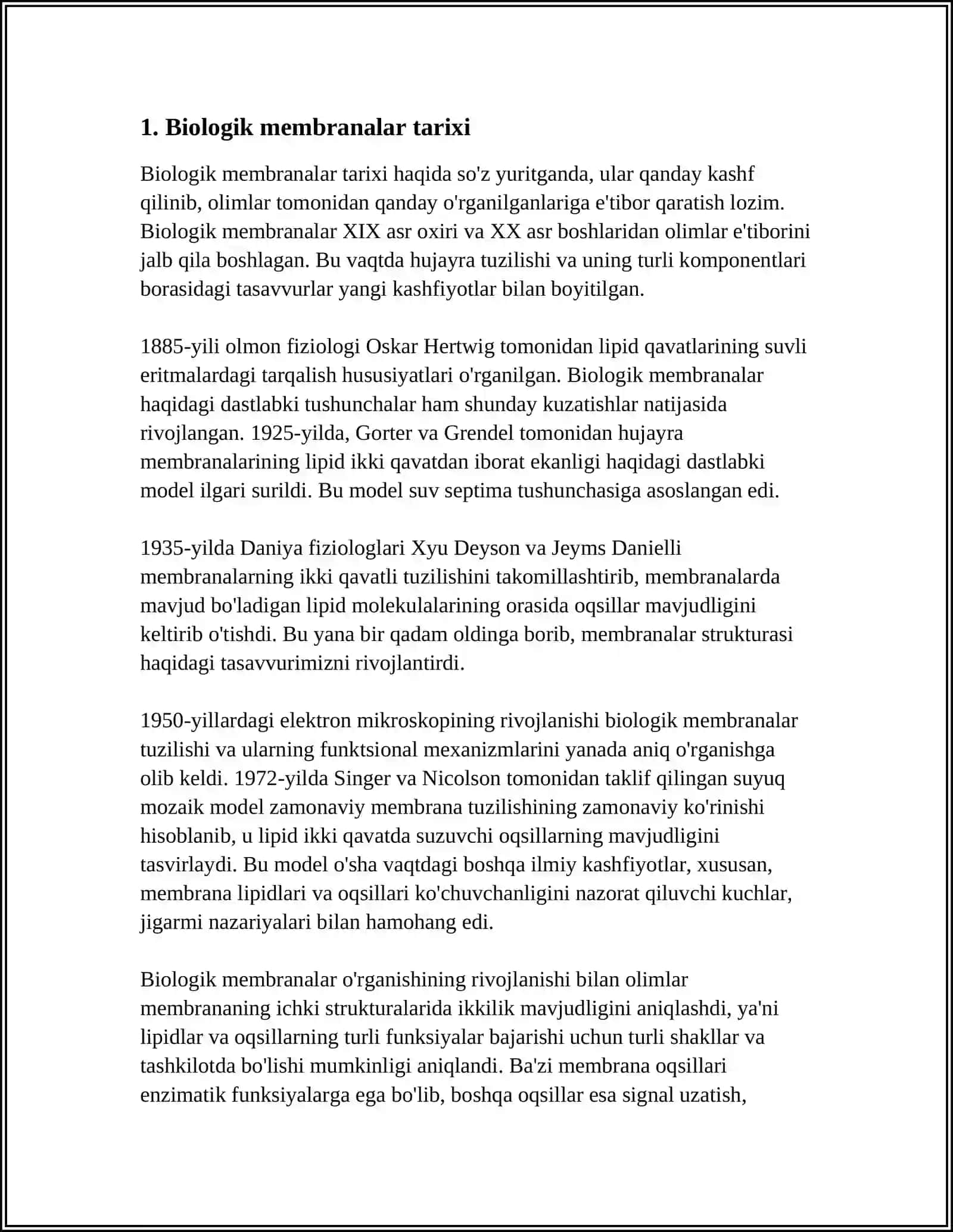 BIOLOGIK MEMEBRANALAR TIRIK ORGANIZMLAR FAOLIYATINING ASOSI.BIOLOGIK MEMBRANALAR MODELLARI 4