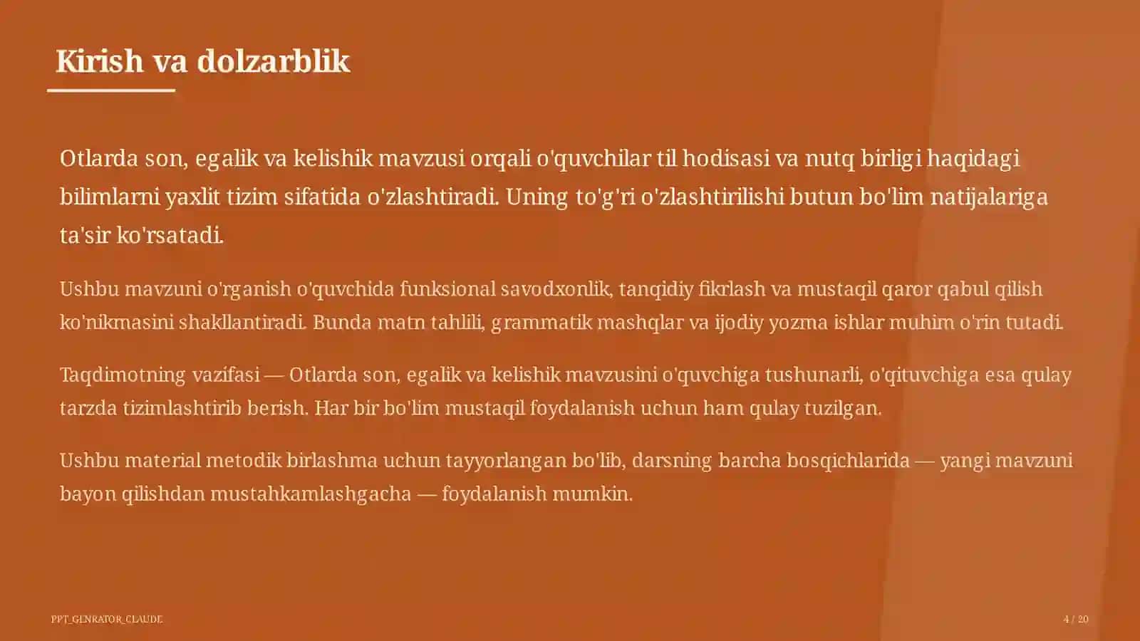 Otlarda son, egalik va kelishik (6-sinf) 4