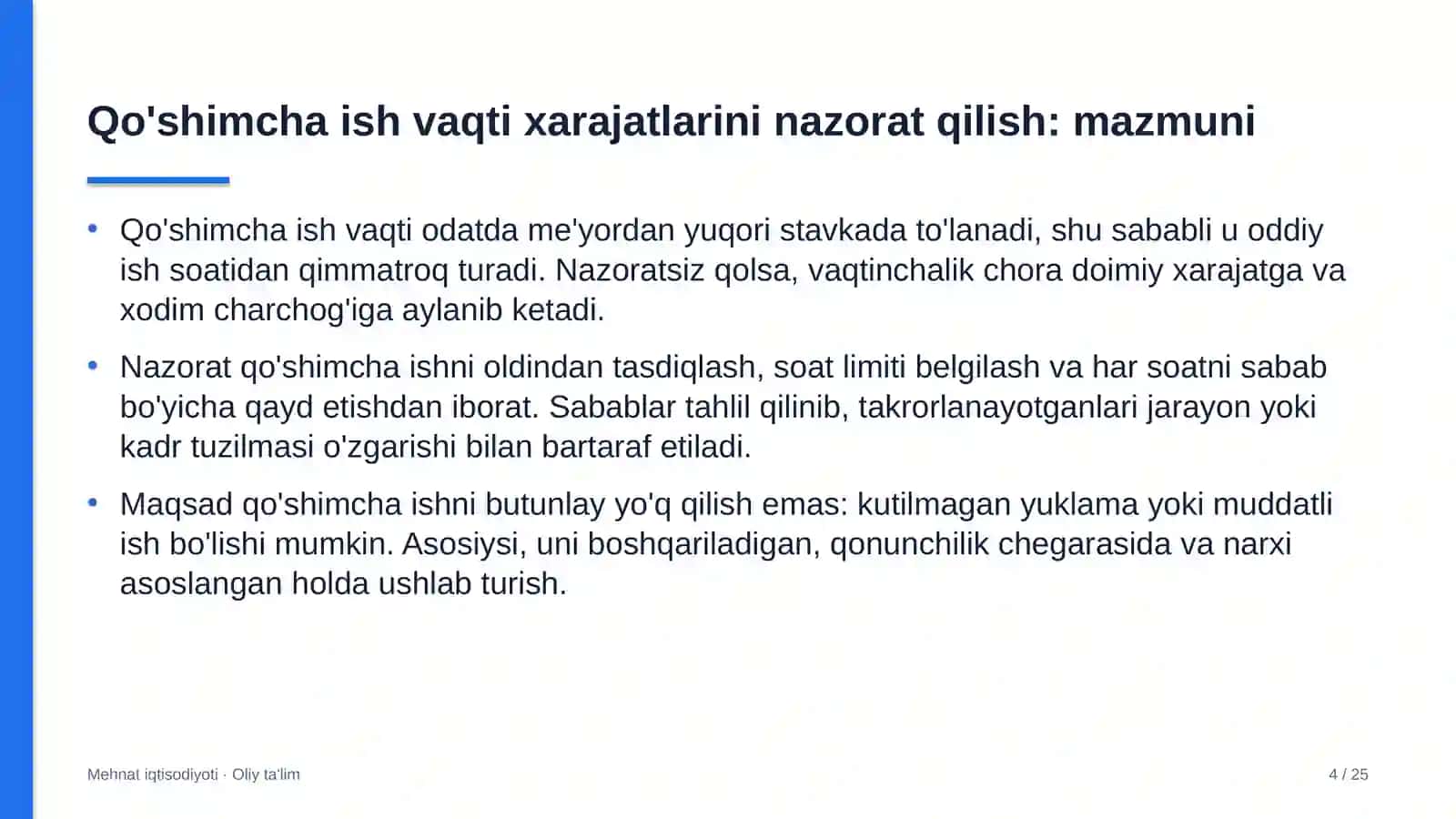 muhandislik qidiruv ishlarida qo'shimcha ish vaqti xarajatlarini nazorat qilish 7104 4